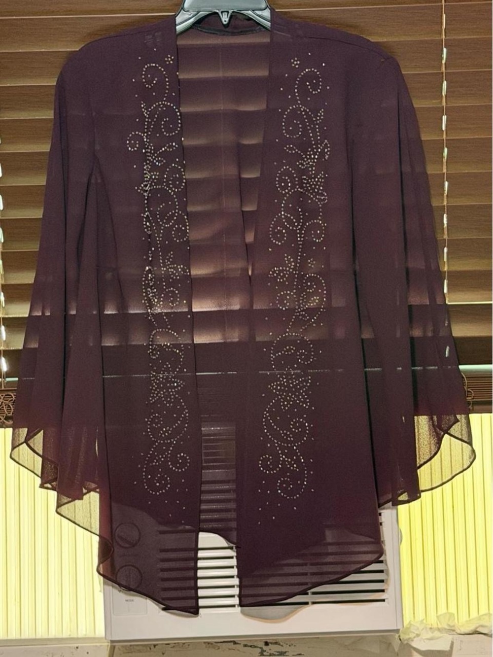 R&M Richards Plum Beaded Open-Front Cardigan